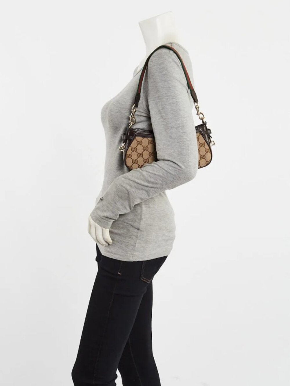 Gucci Beige/Ebony GG Canvas/Leather Mini Moon Side Shoulder Bag